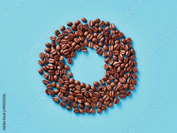 Fototapeta Creative Coffee Bean Circle Layout on Blue Background