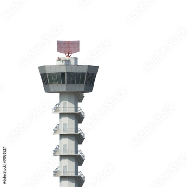 Fototapeta Airport control tower isolated on white background with clipping