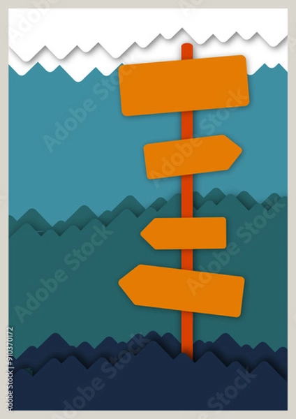 Obraz mountains signpost sign, direction, arrow, road
