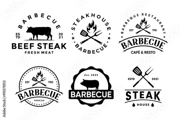 Fototapeta Set of barbecue badge logo design