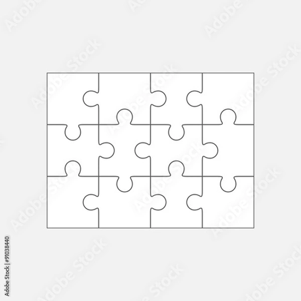 Fototapeta Jigsaw puzzle blank template 4x3, twelve pieces