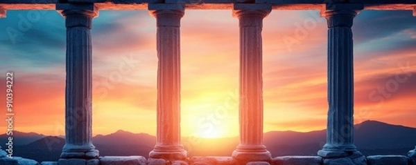 Obraz Sunset view through four pillars.