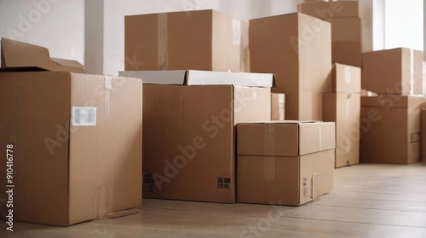 Fototapeta Room Filled With Cardboard Boxes