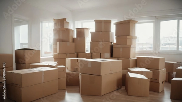 Fototapeta Room Filled With Cardboard Boxes