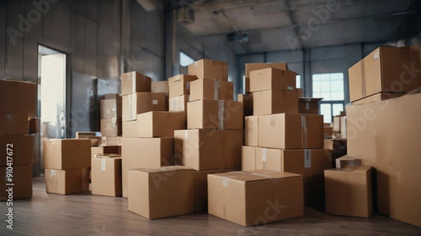 Fototapeta Room Filled With Brown Boxes