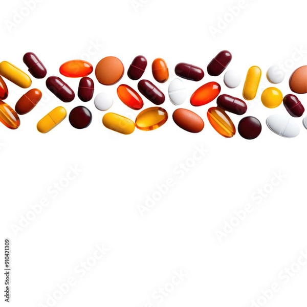 Fototapeta many different pills on a transparent background, png