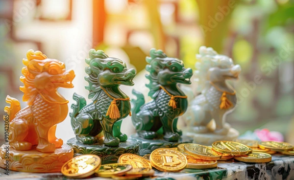 Fototapeta Jade Pixiu statue,pixiu symbol,pixiu Chinese,Pixiu is a symbol of good luck and money flowing in.Be prosperous and prosperous  Prosper in business,wealth and wealth,people admire the business aspect.