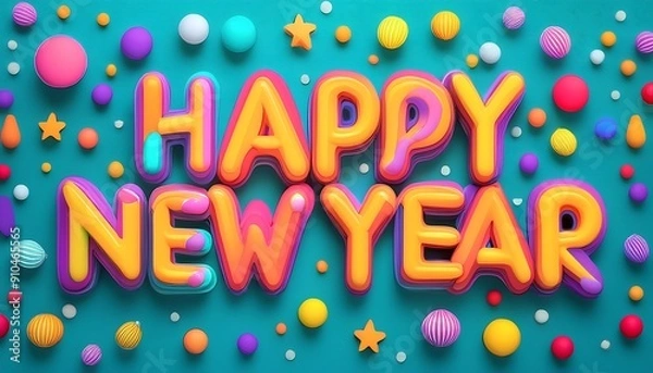 Fototapeta Happy New Year 2025: Festive Greeting for the Upcoming Year, Celebrating New Beginnings and Joyful Resolutions with a Cheerful and Bright Design