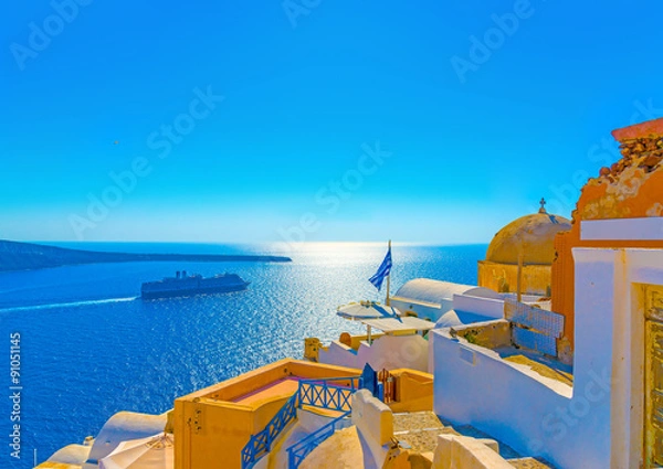 Fototapeta View to the sea from Oia the most beautiful village of Santorini island in Greece
