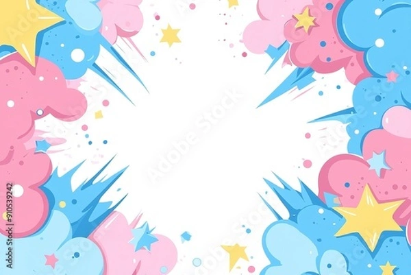 Fototapeta Pink and Blue Exploding Clouds with Stars and Dots