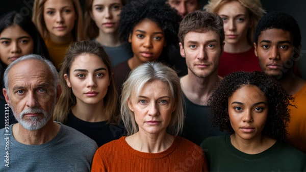 Fototapeta a group of 20 people, mostly caucasian, ages 20 to 65, looking into the camera