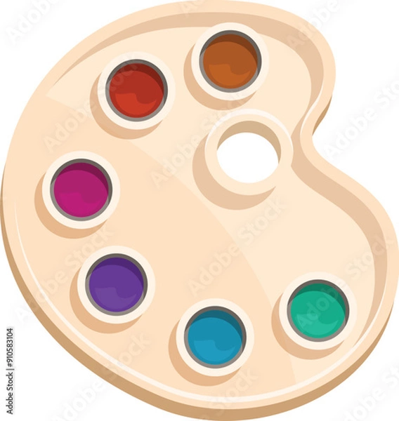 Fototapeta Wooden palette is holding colorful paints, ready for an artist to use for their next masterpiece