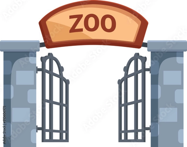 Fototapeta Open iron gates with welcome sign above welcoming visitors to the zoo for a day of wildlife viewing
