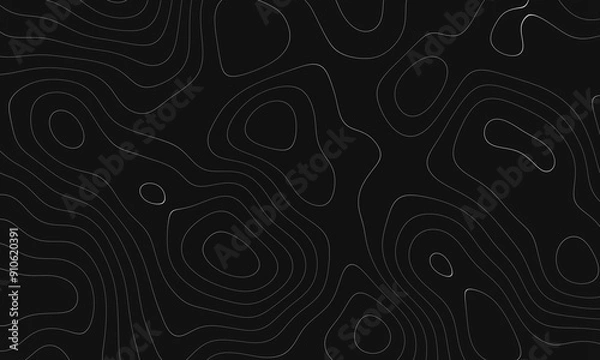 Fototapeta Abstract topographic contour map concept, cartography geographic terrain pattern design, topo wavy black and white mountain surface, liquid line art background animation