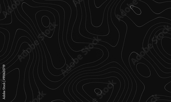 Fototapeta Abstract topographic contour map concept, cartography geographic terrain pattern design, topo wavy black and white mountain surface, liquid line art background animation