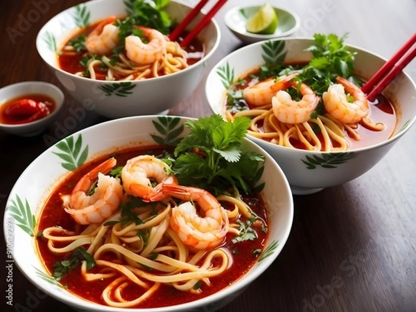 Obraz Curry Laksa which is a popular traditional spicy noodle soup from the culture in Malaysia. Ai Generative.