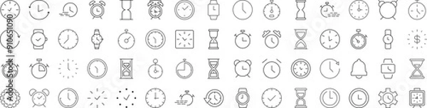 Obraz Collection of Line Icons of clock, alarm clock, hourglass for Adverts. Suitable for books, stores, shops. Editable stroke in minimalistic outline style. Symbol for design