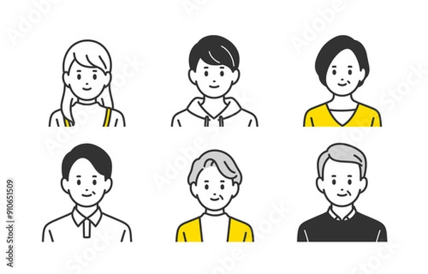 Obraz 高校生･中年･シニアの上半身セット【人物ベクターイラスト素材】