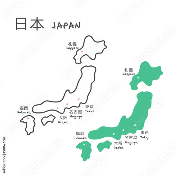 Fototapeta シンプルな日本地図　イラスト