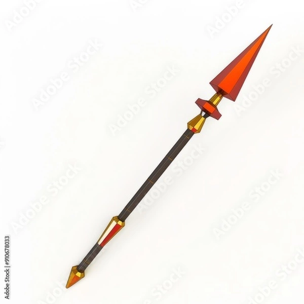 Fototapeta 3D Render, Low Poly style of toyblock spear model, on isolated white background, Generative AI
