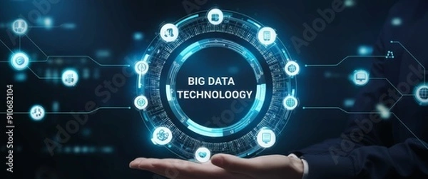 Fototapeta Creative digital tech circle on dark background. Big data and technology concept.