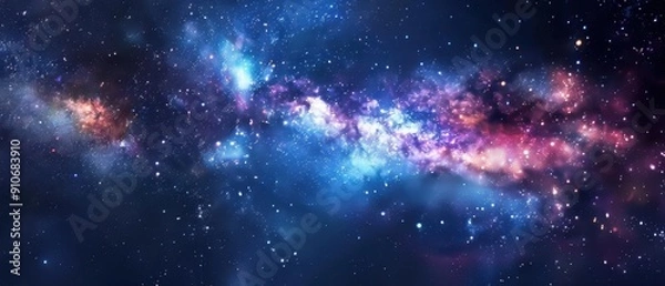 Fototapeta Stunning panoramic view of the universe with vibrant galaxies and stars in a colorful cosmic display. Perfect for science and space-related projects.