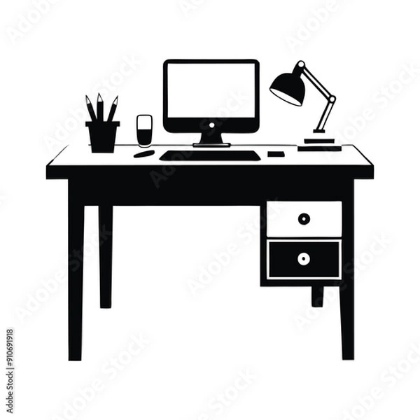 Fototapeta office desk vector silhouette icon for design