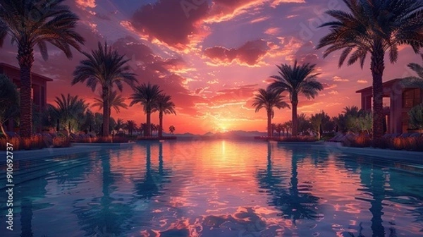 Fototapeta Sunset Reflection in the Pool