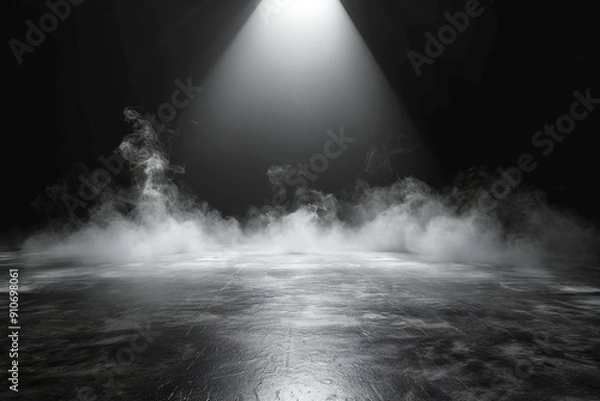 Fototapeta Dramatic Smoke and Spotlights on Dark Stage Creating Eerie Atmospheric Effect