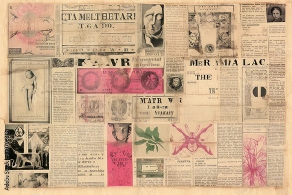 Fototapeta Tarot border newspaper backgrounds collage.