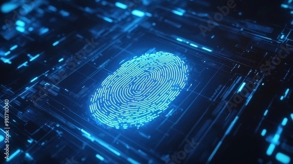 Fototapeta Futuristic digital processing of biometric fingerprint scanner for enhanced security and identity verification in cyberspace
