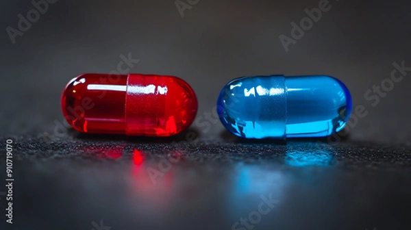 Fototapeta ฺBlue pill or Red  pill, the choice is yours, between truth and illusion, Comparatively