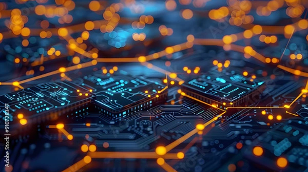Fototapeta Blockchain network connecting global businesses, symbolizing decentralized economy