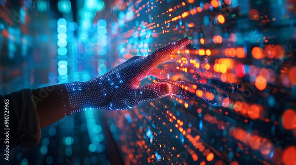 Fototapeta Hand with a virtual stock market display