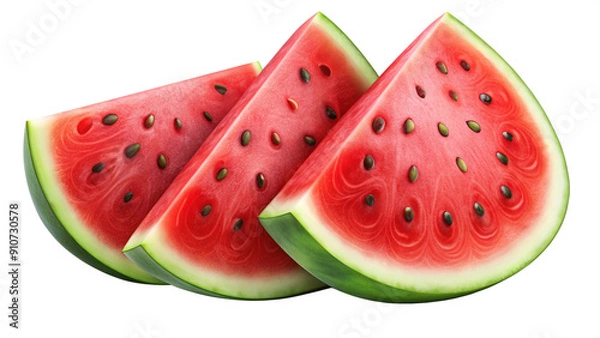 Obraz Close-up of watermelon slices against white background. Generative AI. 