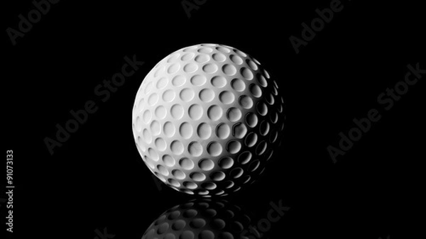 Obraz Golf ball, isolated on black background with reflection.