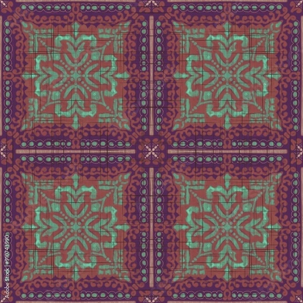 Obraz  Wooden door pattern with motif at the historical Alhambra Palace complex in Granada, Andalusia,mandala