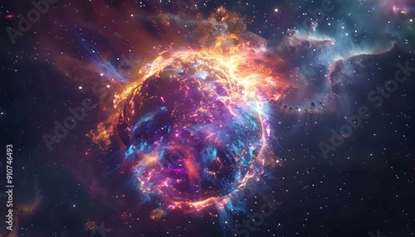 Fototapeta Celestial Energy: A Planet Ignites with Cosmic Fire in Deep Space