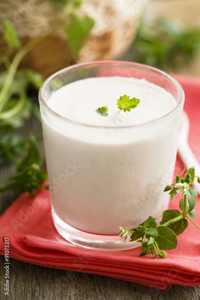 Fototapeta Red berries and coconut smoothie