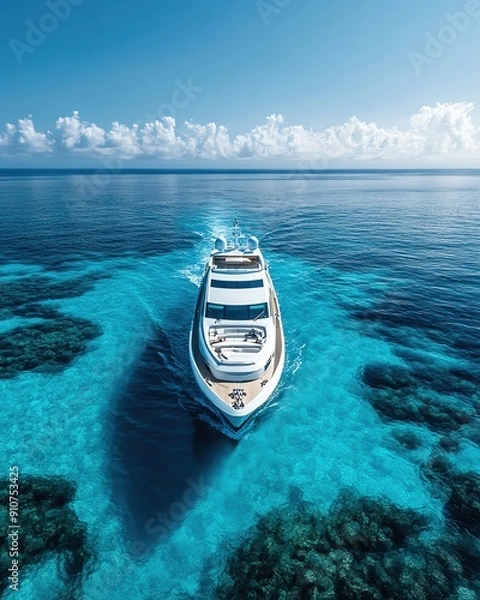 Fototapeta Luxury yacht sailing on crystalclear waters, more clarity with clear light and sharp focus, super detailed