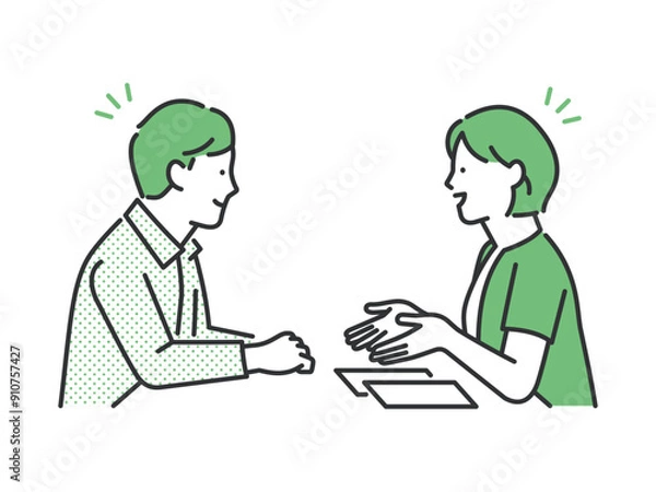 Fototapeta 会話をする私服の男女