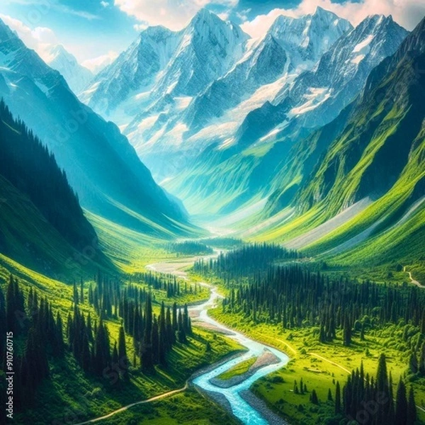 Obraz landscape with mountains and river