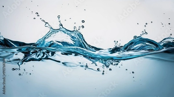 Fototapeta Crystal-clear water droplets dance in dynamic splash, isolated on pristine white backdrop