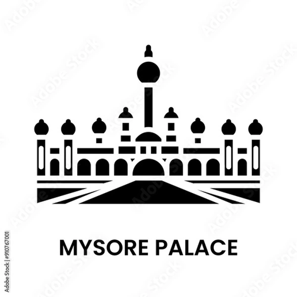 Obraz Mysore Palace, Mysore, Karnataka, India. minimalist black fill icon, a historical landmark for web, mobile apps and UI.