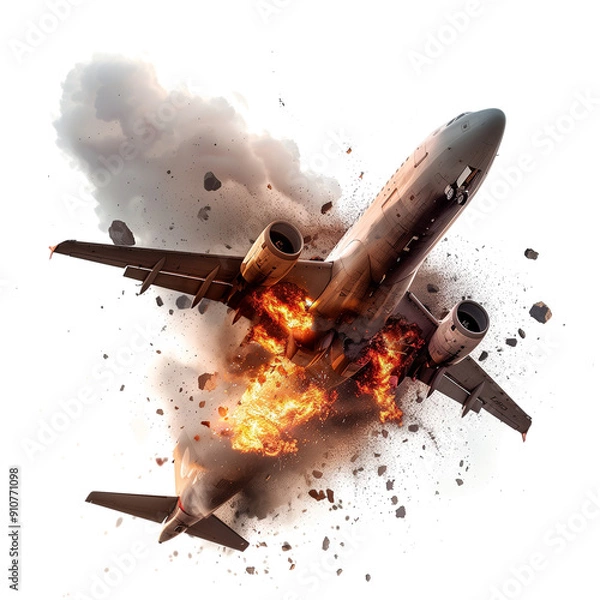 Obraz An airplane exploding isolated on a transparent background