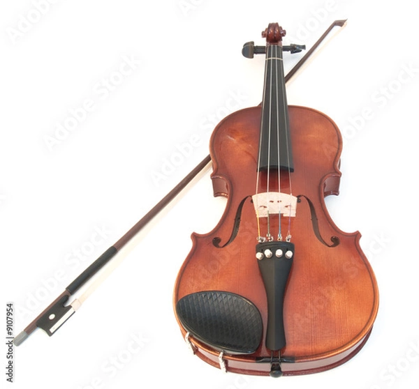 Obraz Violin and a bow, isolated on a white background.