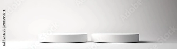 Fototapeta Two White Cylindrical Platforms on a White Background