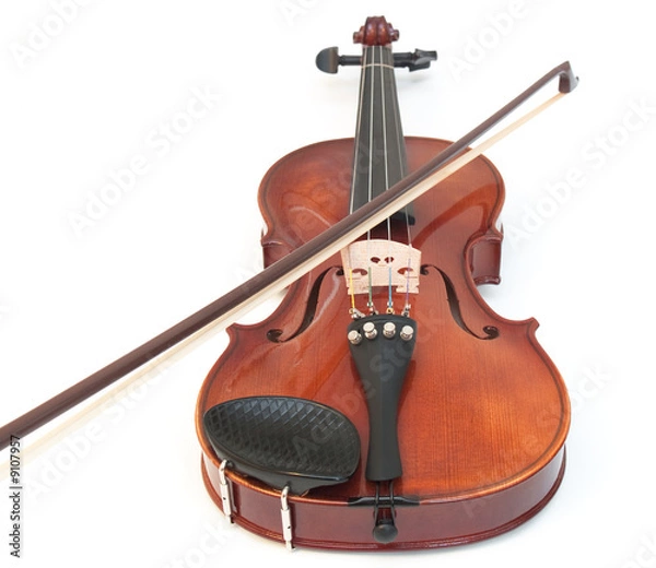 Obraz Violin and a bow, isolated on a white background.