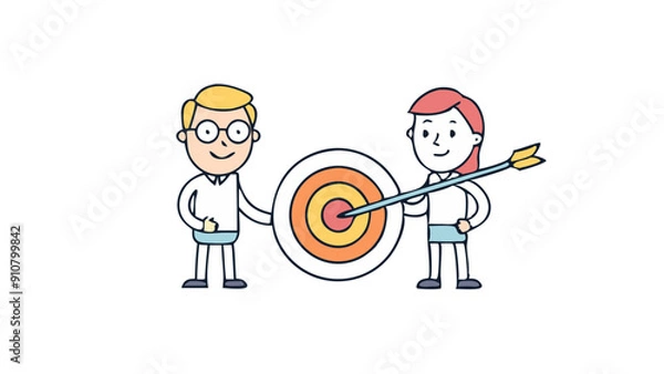 Fototapeta mentor and mentee celebrating success with arrow in bullseye of target