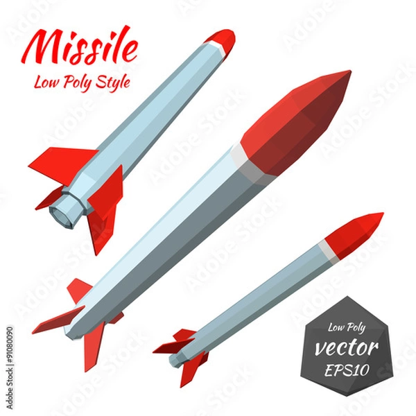 Obraz Set missile isolated on white background. Low poly style. Vector